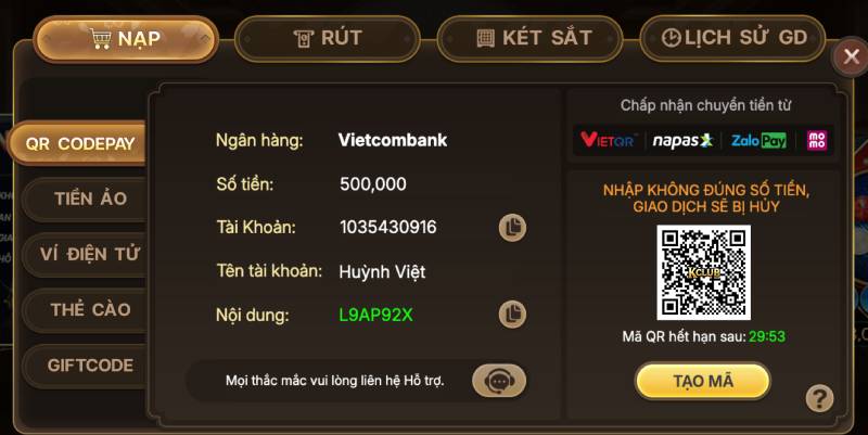 Hướng Dẫn Nạp Tiền Kclub Nhanh Chóng Với 5 Phương Thức Nạp 2 Nạp tiền qua ngân hàng