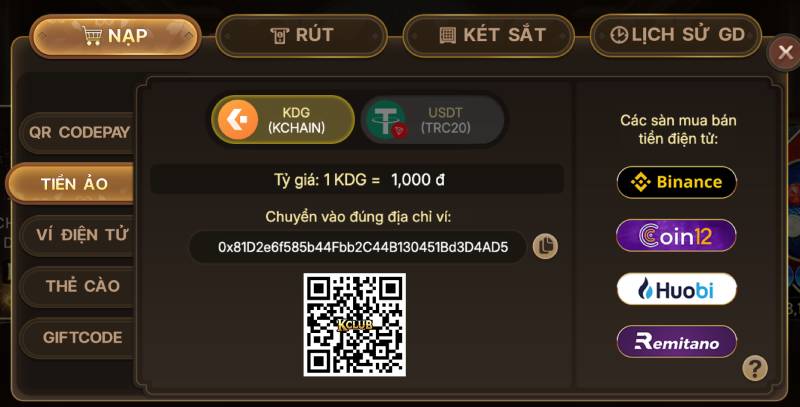 Hướng Dẫn Nạp Tiền Kclub Nhanh Chóng Với 5 Phương Thức Nạp 4 Nạp tiền qua tiền ảo (KDG, USDT)