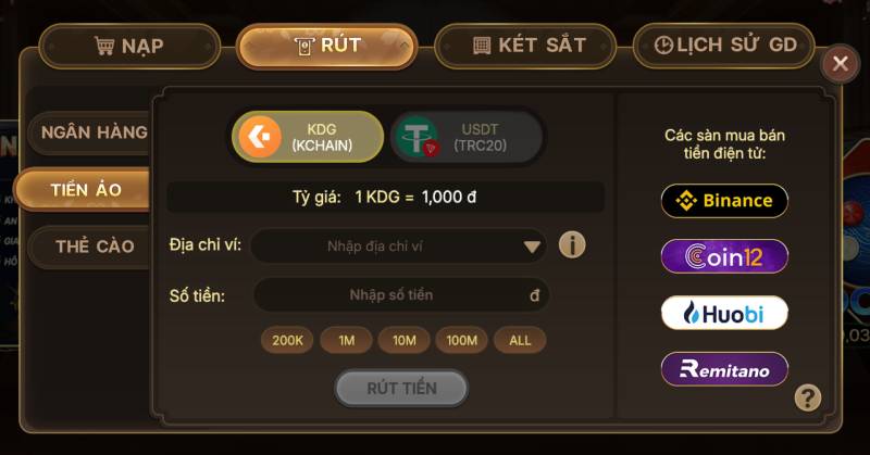 Hướng Dẫn Rút Tiền Kclub Chi Tiết Và An Toàn 3 Rút tiền qua tiền ảo (KDG, USDT)